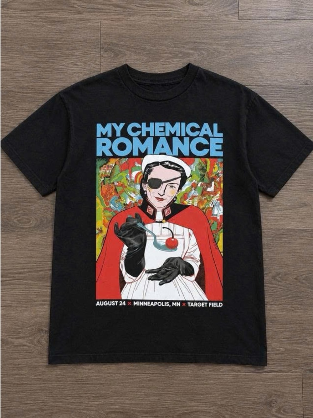 Black My Chemical Romance Graphic Tee with Red and Blue Print